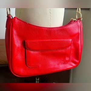 Nordstrom brand red leather crossbody bag.